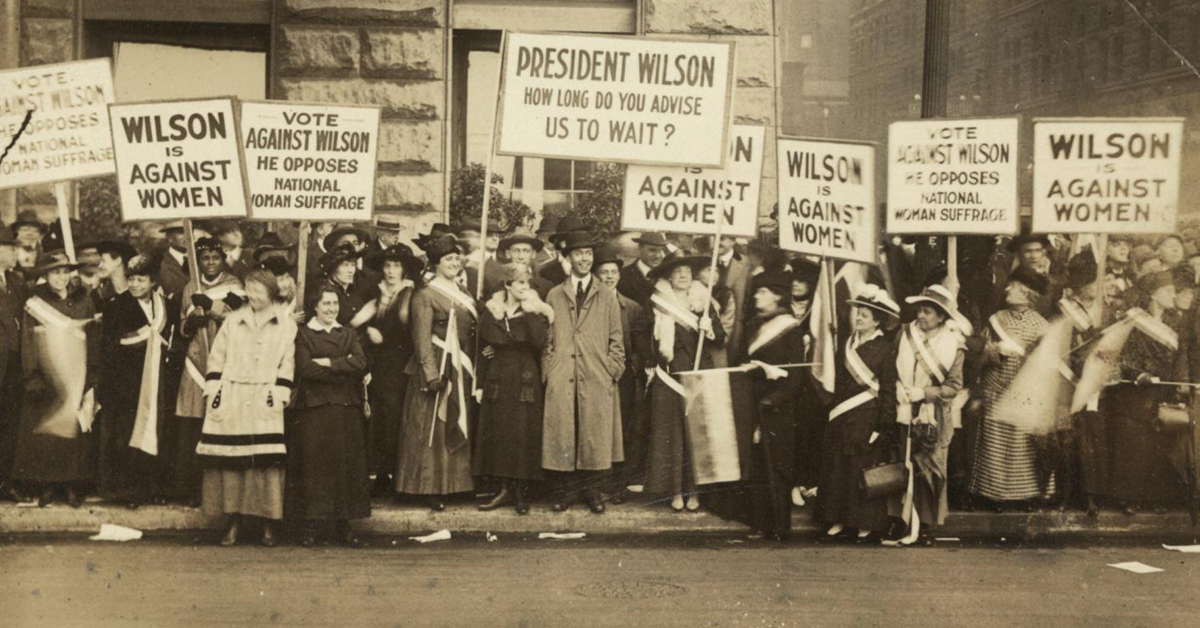 Protesters along a street in Chicago. See more photographs, letters, records and scrapbooks from suffragists in the new exhibition Shall Not Be Denied: Women Fight for the Vote at the Library of Congress.