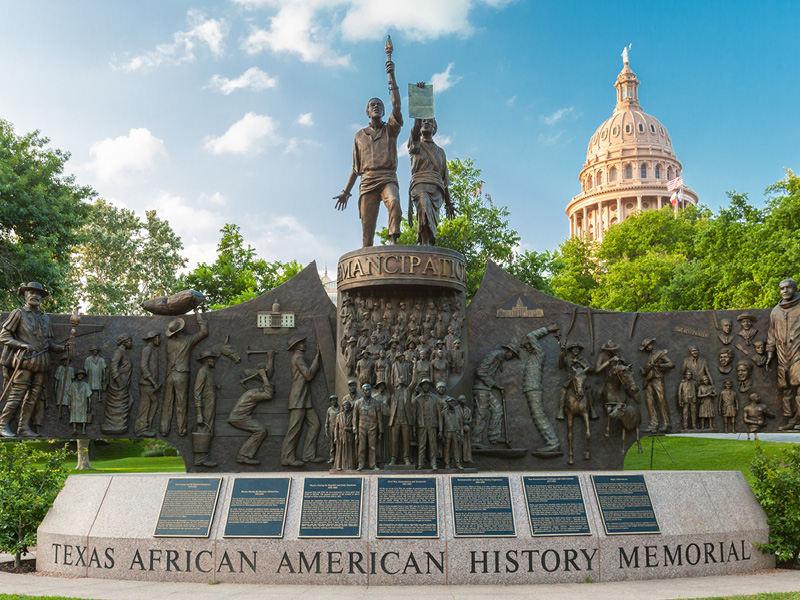 The Texas African American History Memorial is an outdoor monument commemorating the impact of African Americans in Texas.